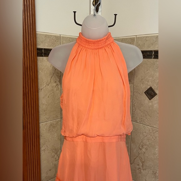 NWT Elizabeth and James Carlita Dress in Orange Sherbert Silk High Neck Size 8 - Picture 5 of 15